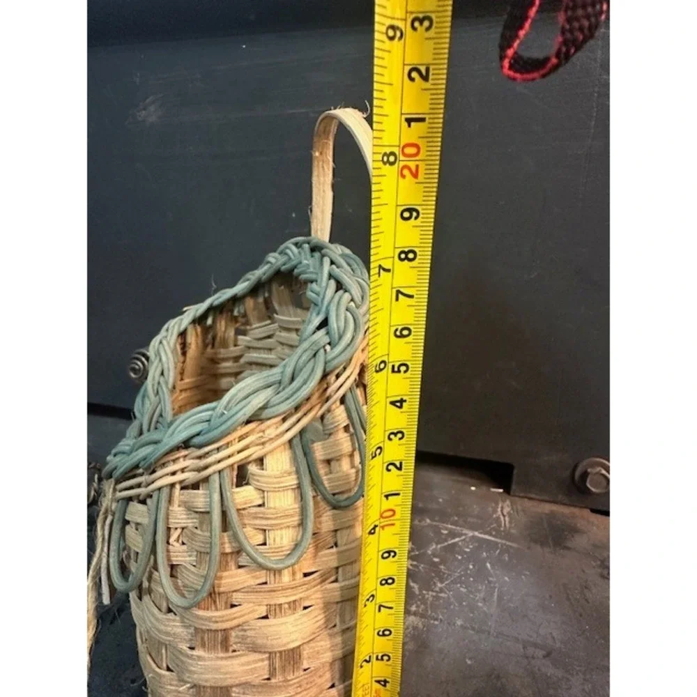 Handmade Woven Wall Pocket Basket Blue Green  Ceramic‎ Star Charm Rustic Decor